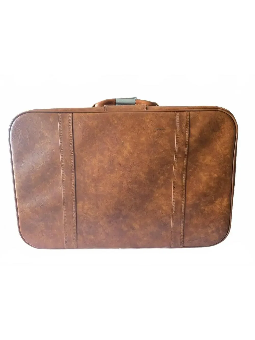 Vintage Ambassador Brown Faux Leather Suitcase 1970s Luggage ST-79